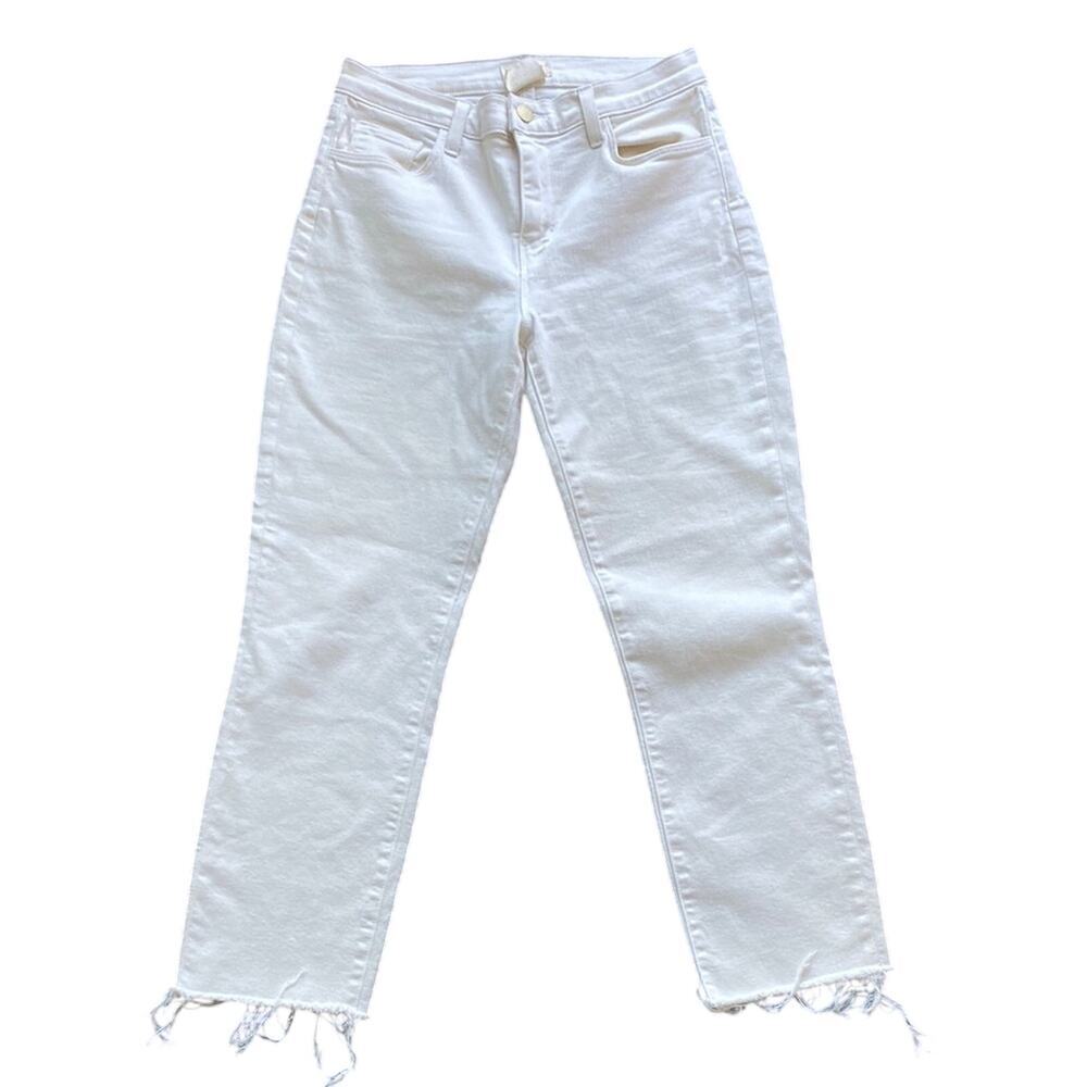 L’AGENCE Sada Cropped Jean Womens Sz 27 Cream Frayed Hem Slim High Rise